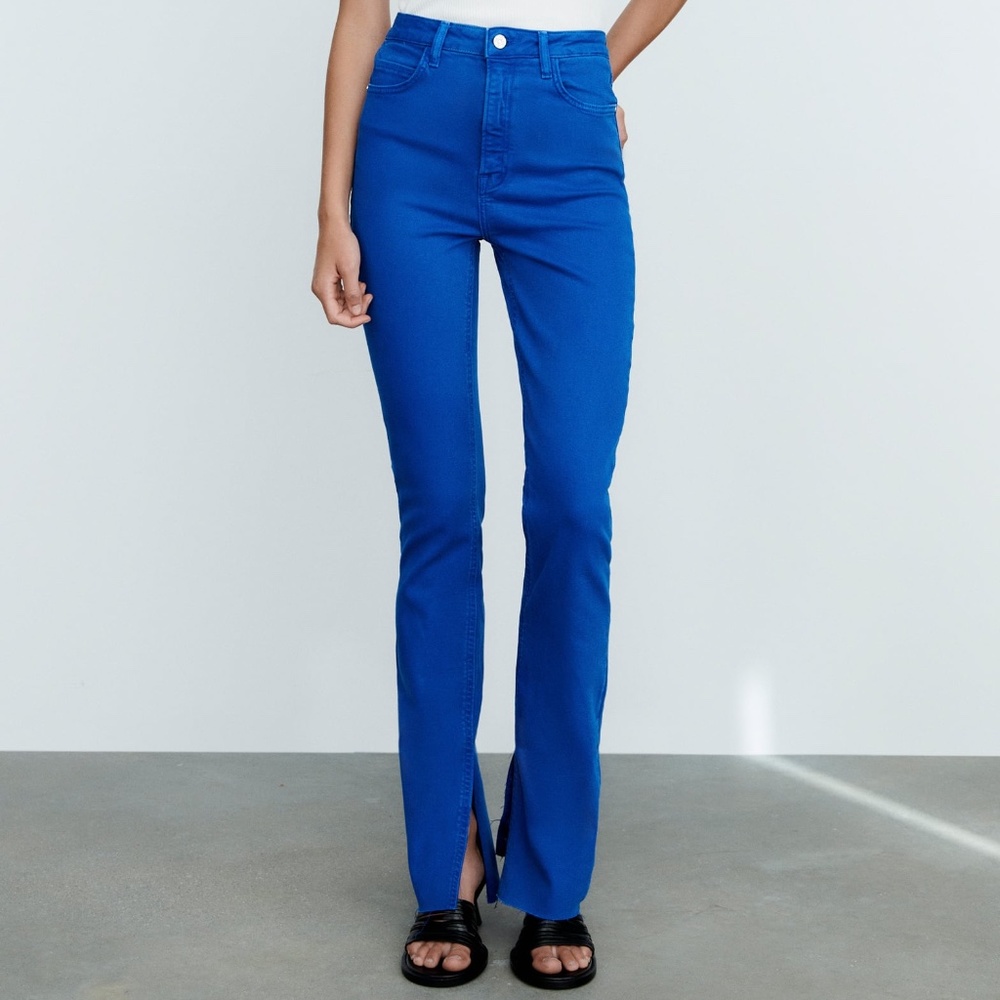 Zara cobalt blue Z1975 high rise slim flare jeans NWT